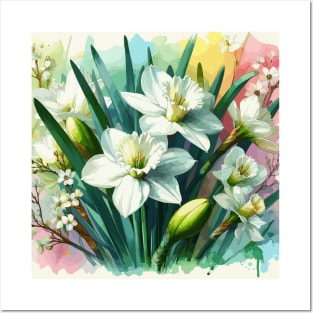 White Daffodil Flowers Posters and Art